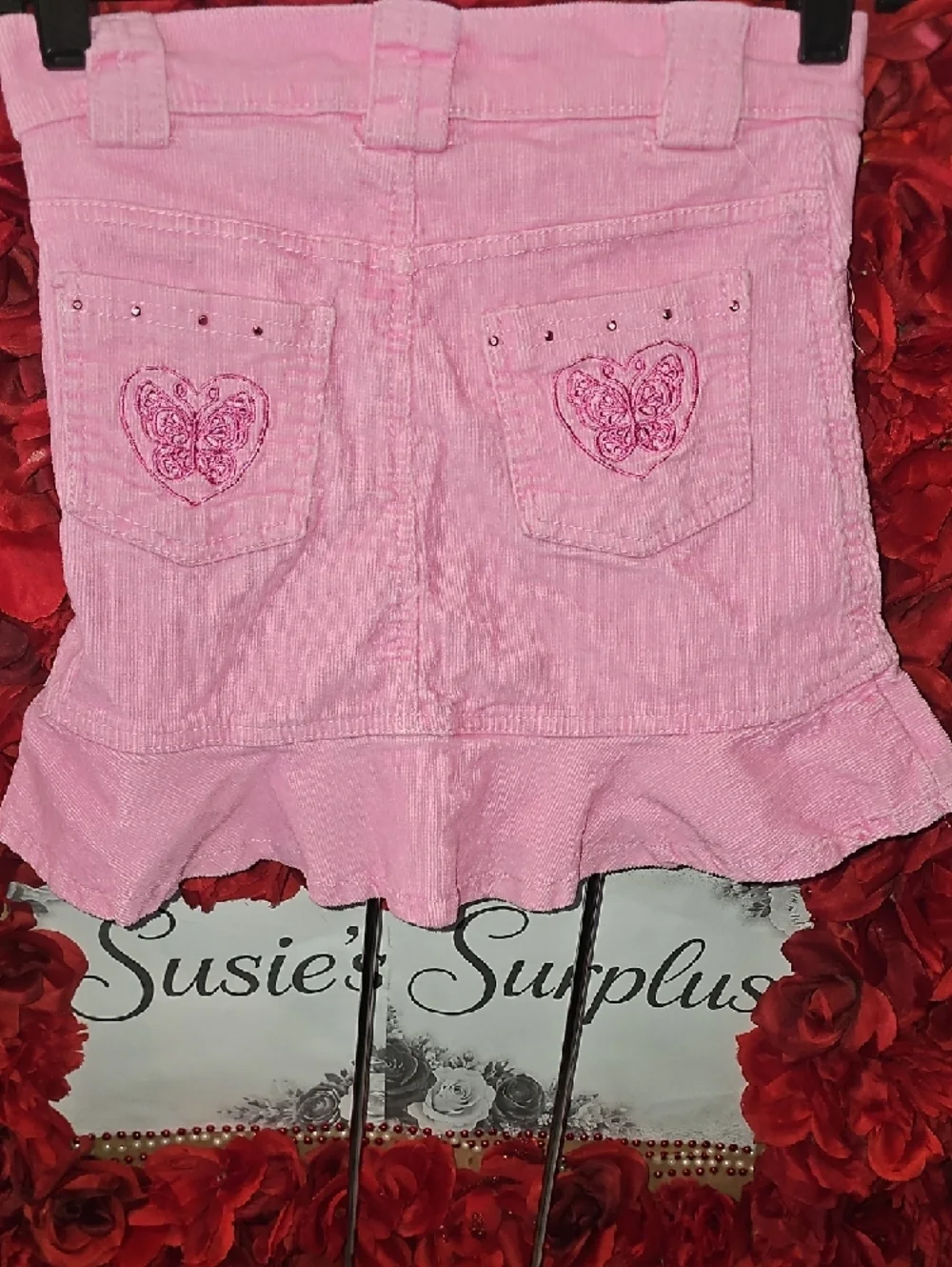 2B Real Girls Pink Corduroy Ruffle Mini Skirt Size 10/12